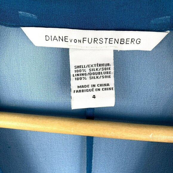 Diane von Furstenberg Dress Size 4 100% Silk Layered Midi Tent Blue 3/4 Sleeve - Picture 5 of 7